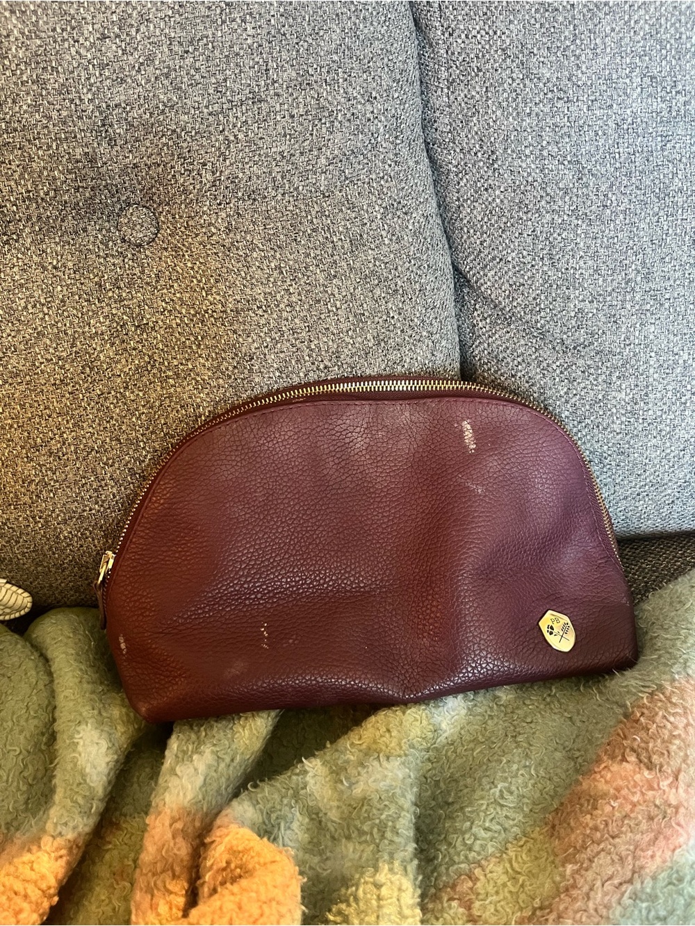 Poppy Barley Plum Pebbled Leather Makeup Bag